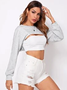 SHEIN Unity Pullover corto de hombros caídos sin camisola - Gris Claro - Ver 4