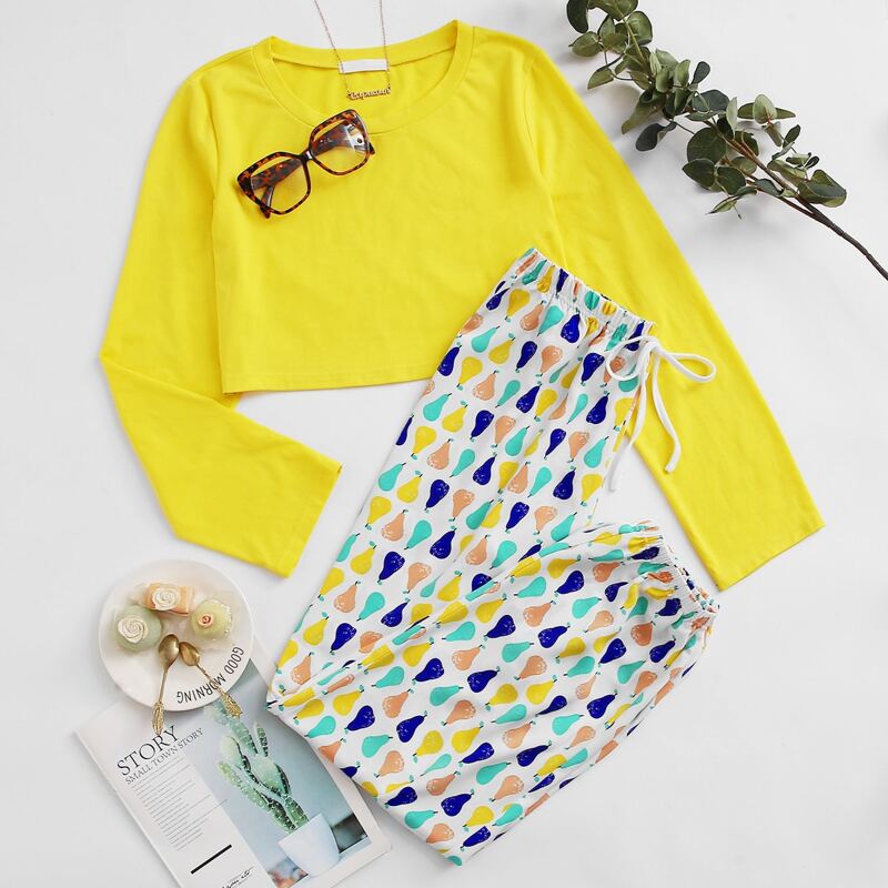

Pear Print Pants PJ Set, Multicolor