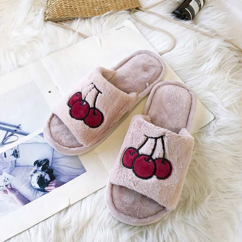 

Cherry Fluffy Slippers, Pastel dusty pink