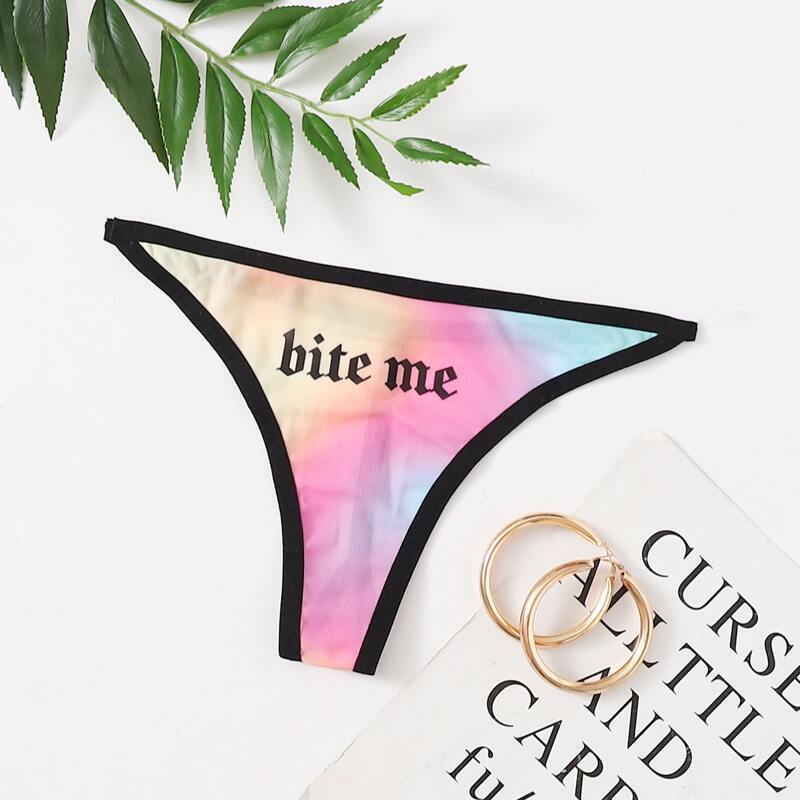 

Contrast Binding Letter Graphic Thong, Multicolor