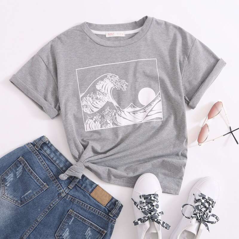 Wave Graphic Tee, Light grey