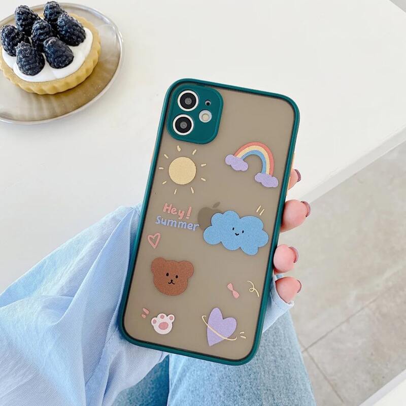

Cartoon Graphic Clear iPhone Case, Dark green