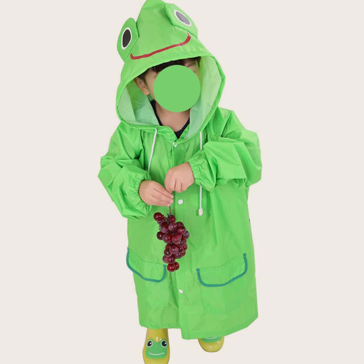 

Kids Cartoon Design Raincoat, Green