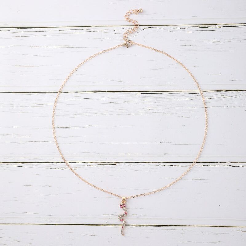 

Rhinestone Snake Pendant Necklace, Gold