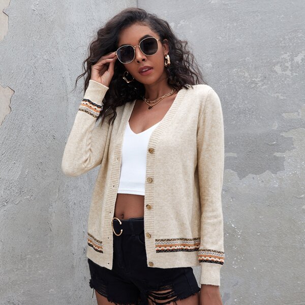 

Geo Pattern Button Up Cardigan, Apricot