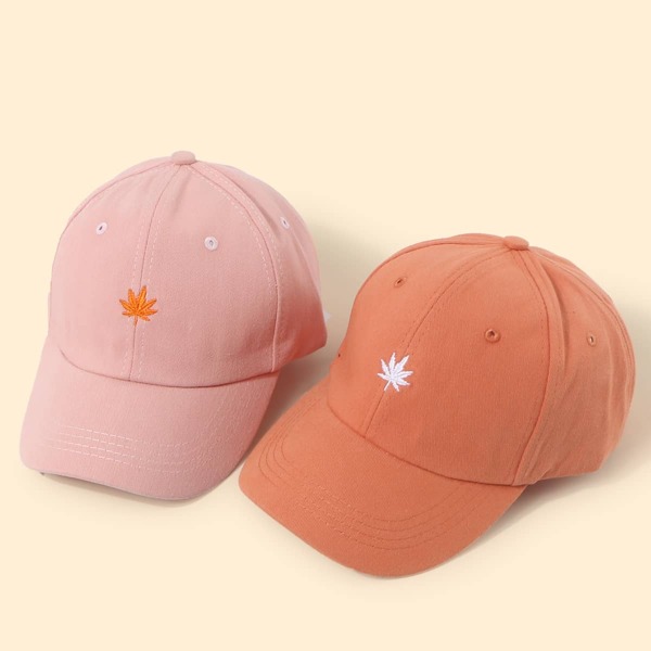 

2pcs Toddler Girls Maple Leaf Embroidery Baseball Cap, Multicolor