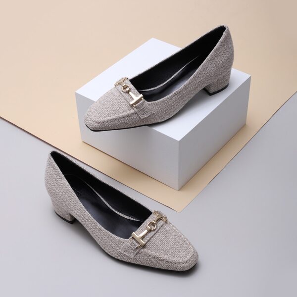 

Square Toe Metal Decor Chunky Heels, Light grey