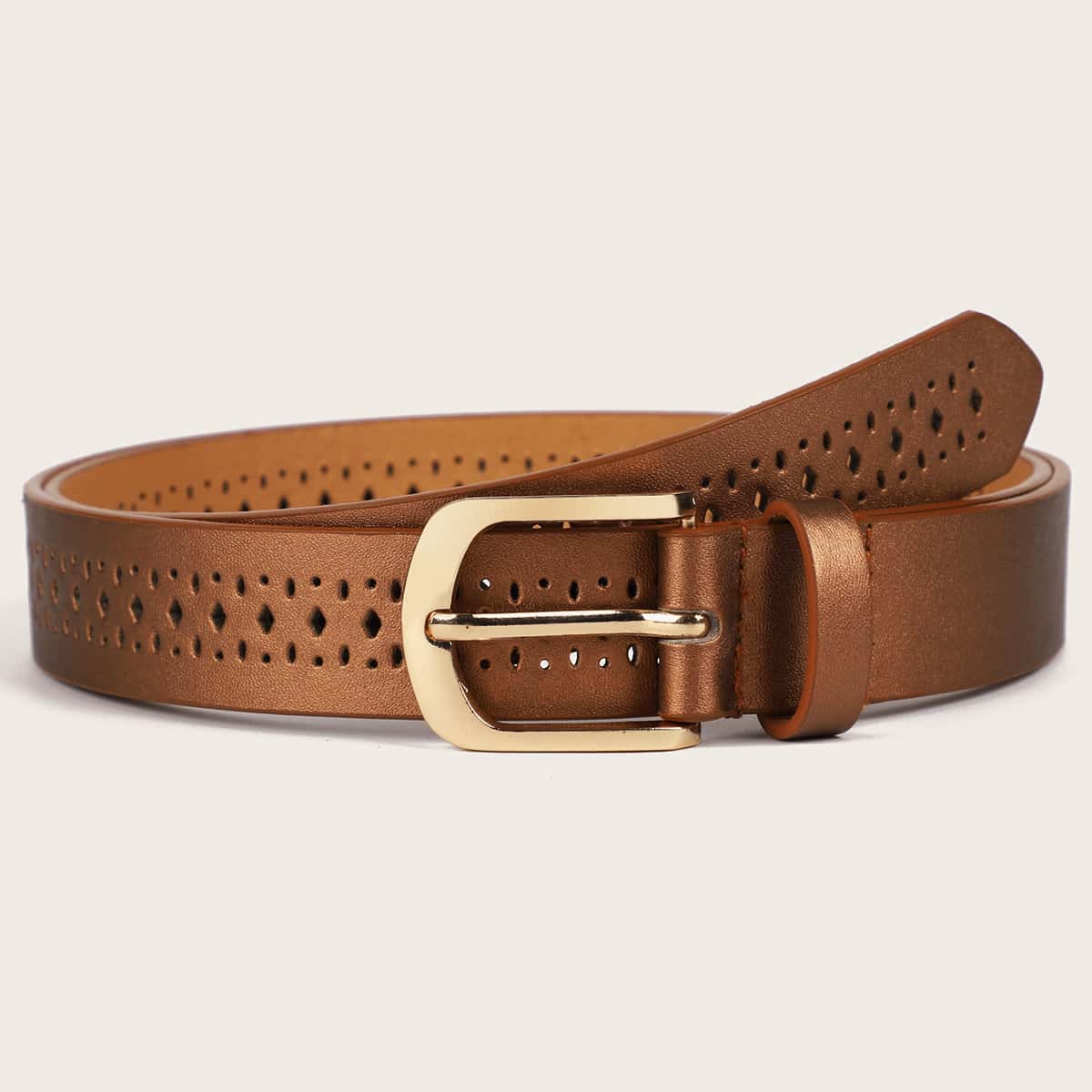 

Hollow Out Metal Buckle Belt, Brown
