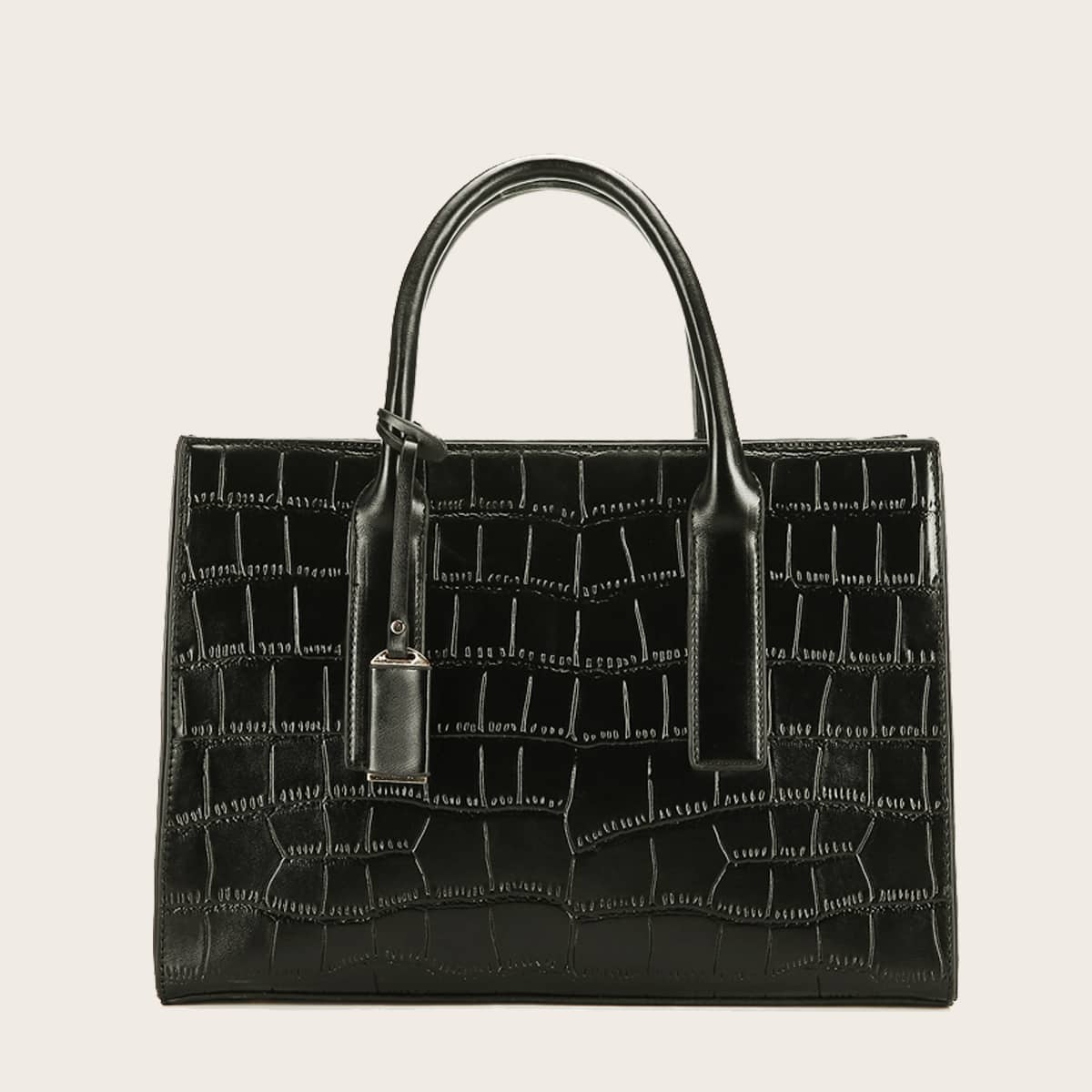 

Croc Embossed Satchel Bag, Black