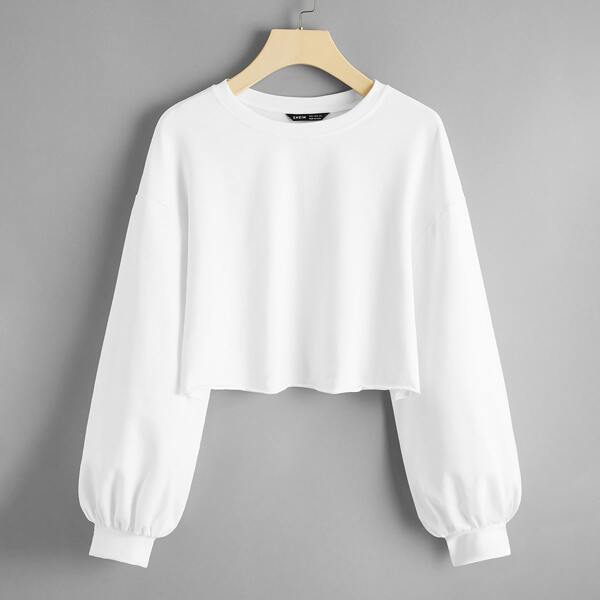 

Drop Shoulder Crop Pullover, White