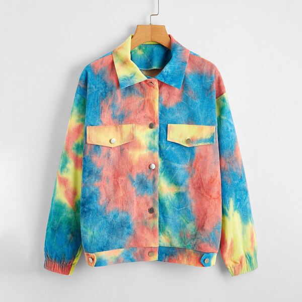 

Flap Pocket Tie Dye Corduroy Jacket, Multicolor