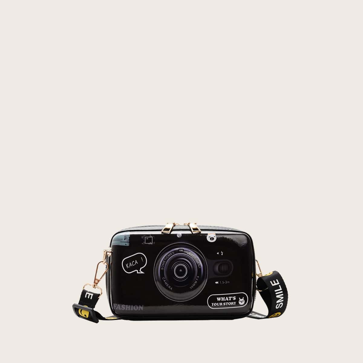 

Camera Design Crossbody Bag, Black