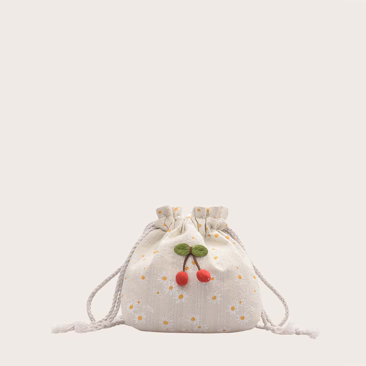 

Daisy Drawstring Crossbody Bag, Beige pastel