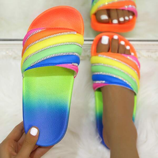 

Rhinestone Decor Rainbow Graphic Slides, Multicolor