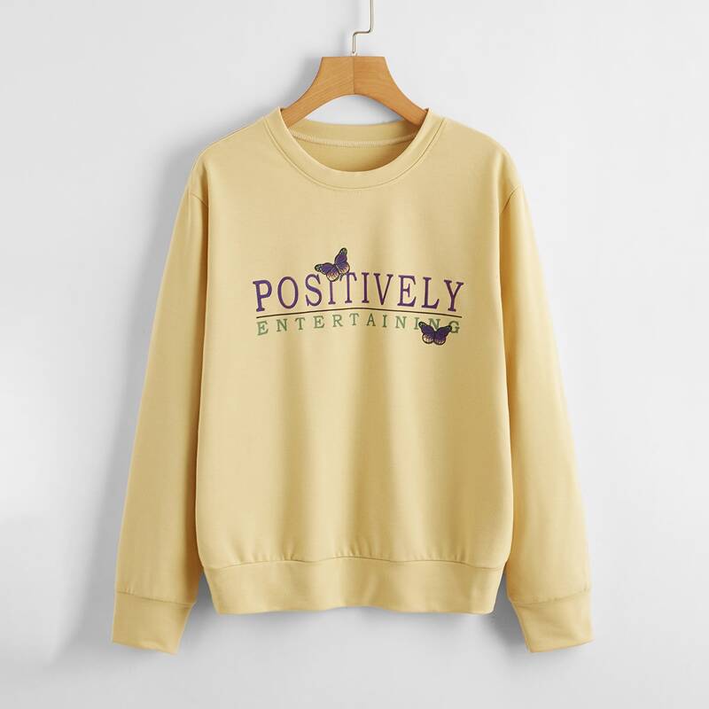 

Letter & Butterfly Graphic Sweatshirt, Yellow pastel