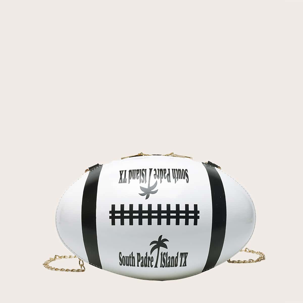 

Letter Graphic Chain Box Bag, Black and white