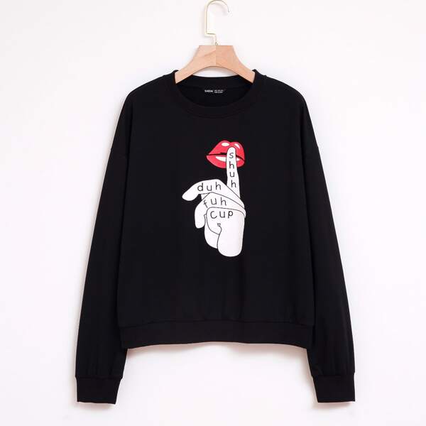 

Figure And Letter Graphic Sweatshirt, Black