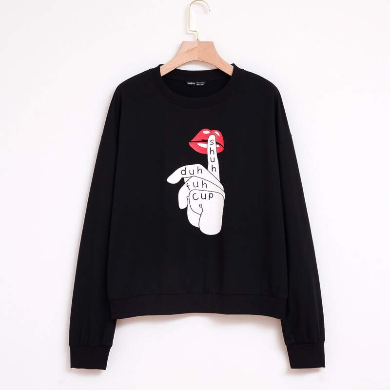 

Figure And Letter Graphic Sweatshirt, Black