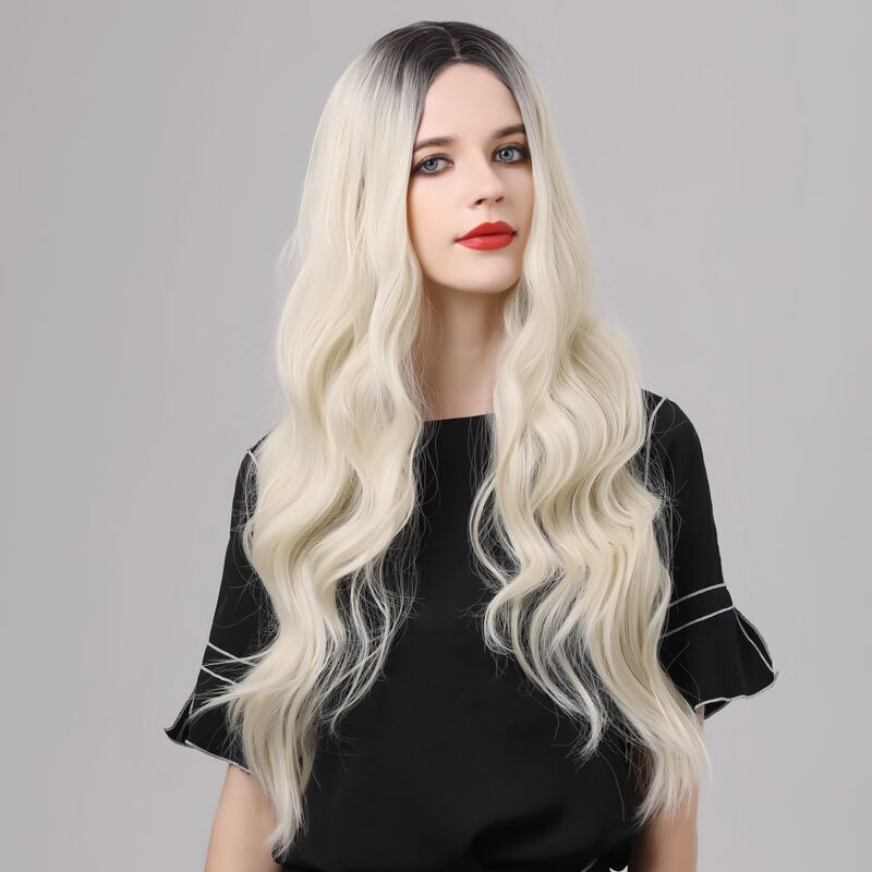 

1pc Long Curly Hair Wig, Gold
