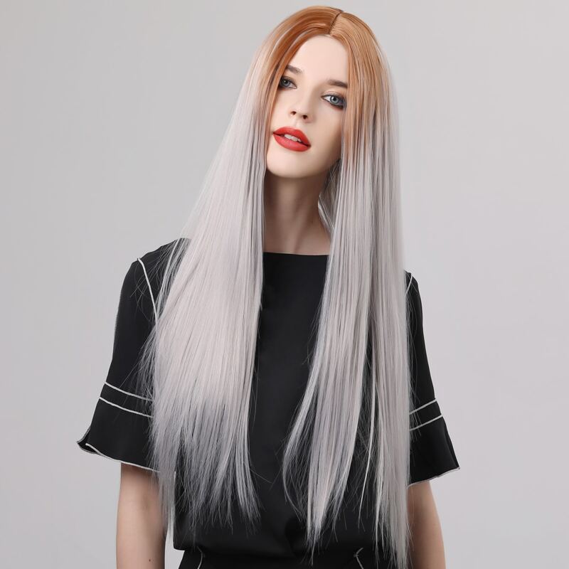

1pc Two Tone Long Straight Hair Wig, Grey