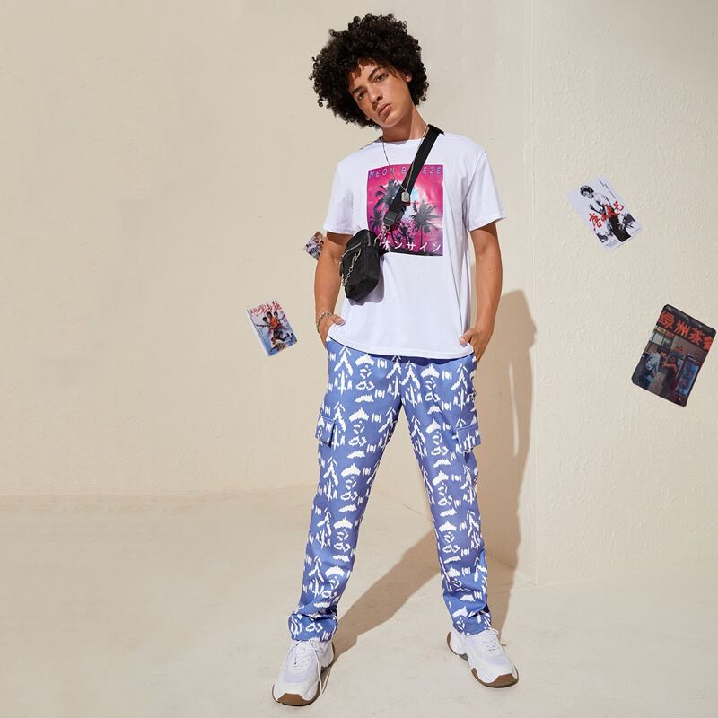 

Guys Allover Print Pocket Side Sweatpants, Blue