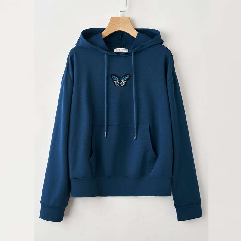 

Butterfly Patched Hoodie, Navy blue