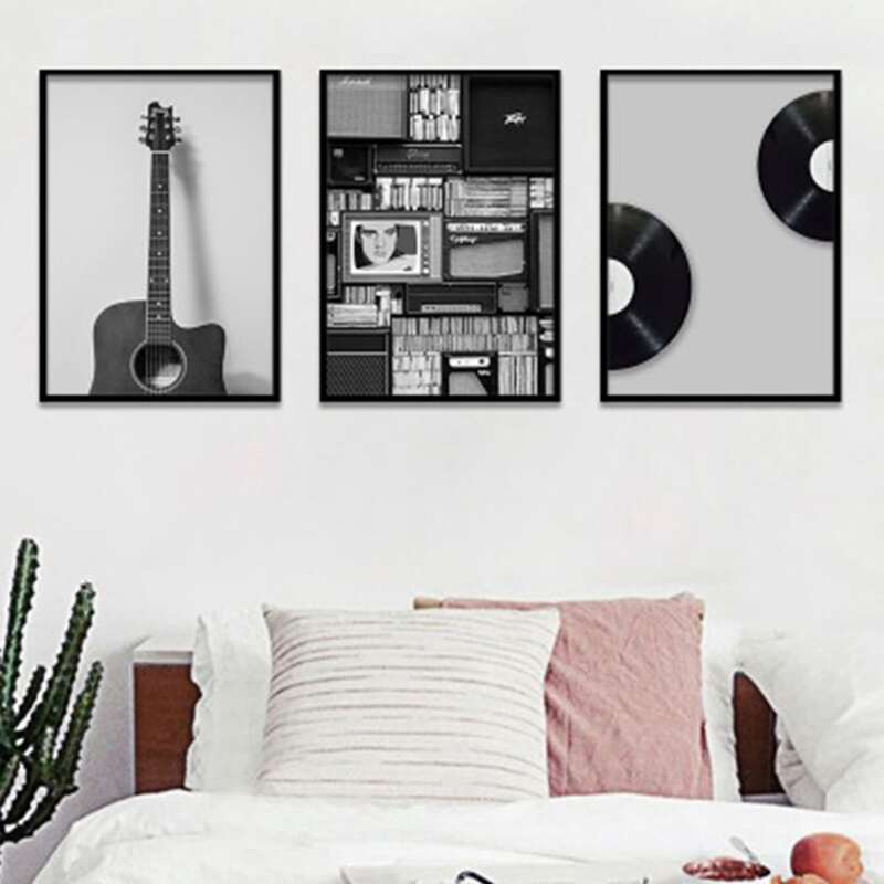 

1pc Record & Guitar Wall Painting, Multicolor