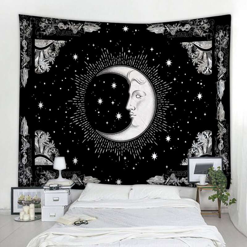 

Star & Moon Tapestry, Black and white