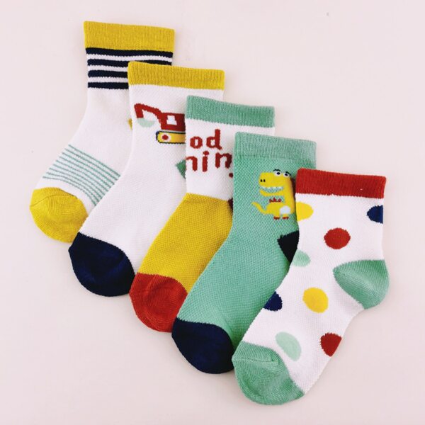 

5pairs Toddler Kids Dinosaur Pattern Socks, Multicolor