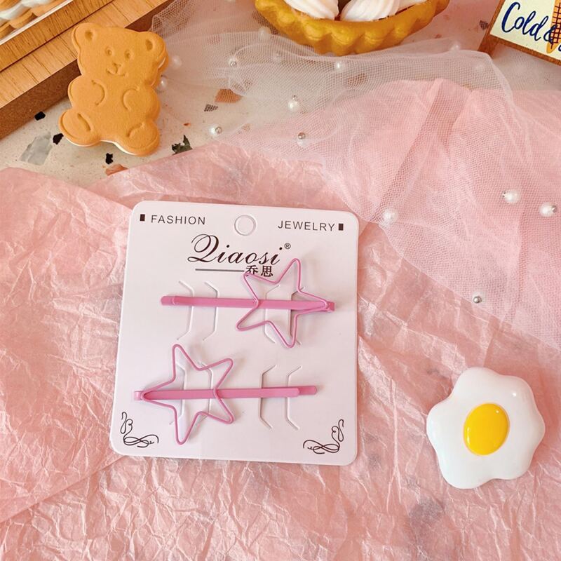 

4pcs Star & Heart Hair Clip, Pastel baby pink