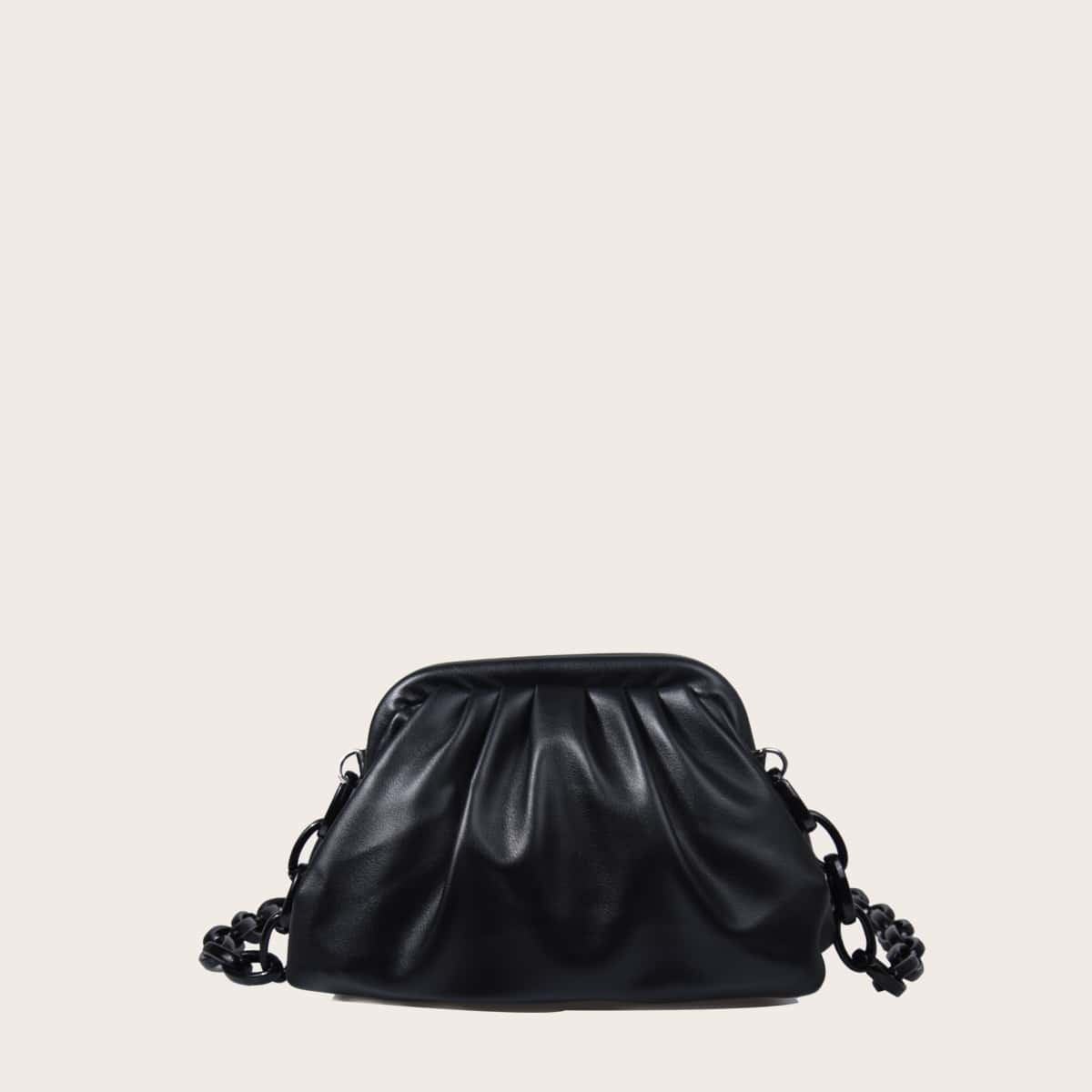 

Minimalist Chain Ruched Bag, Black