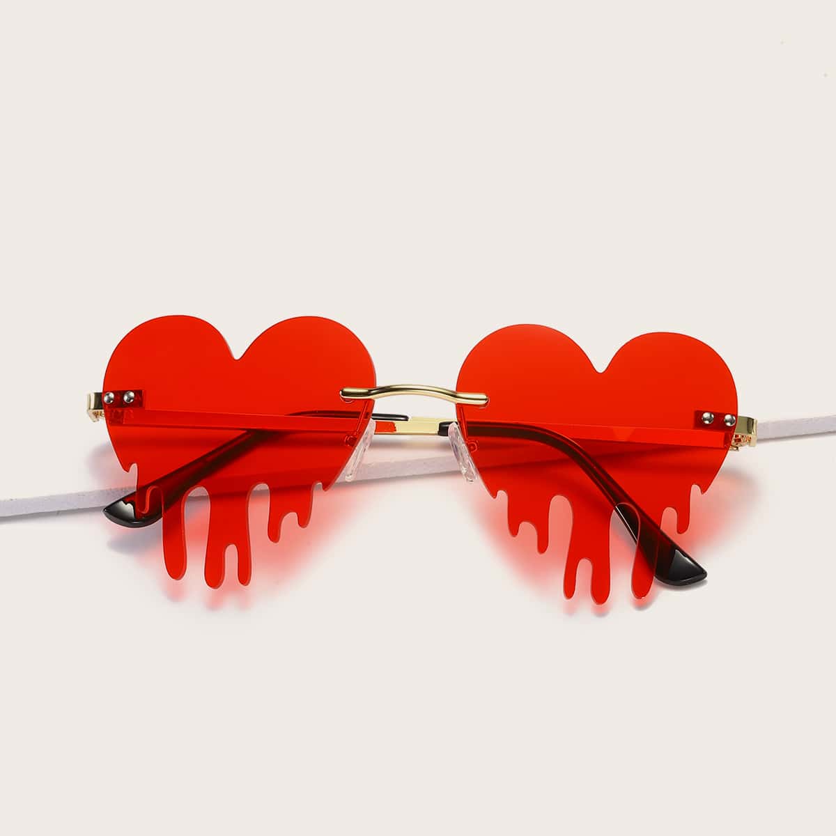

Heart Shaped Rimless Sunglasses, Red