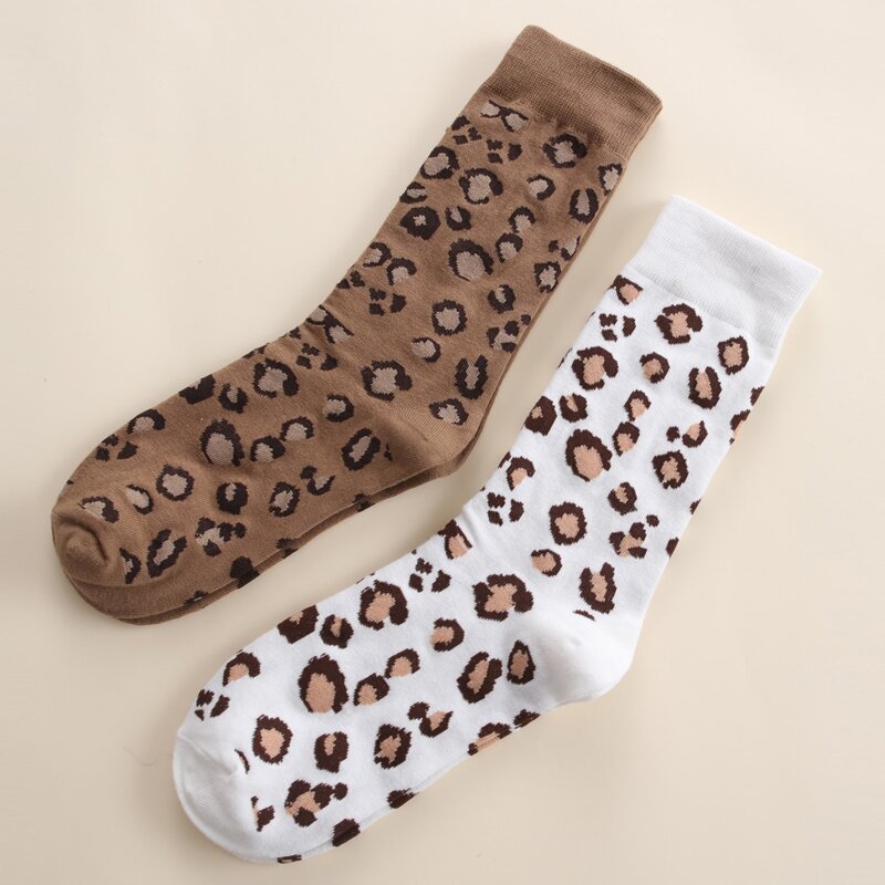 

2pairs Leopard Pattern Socks, Multicolor