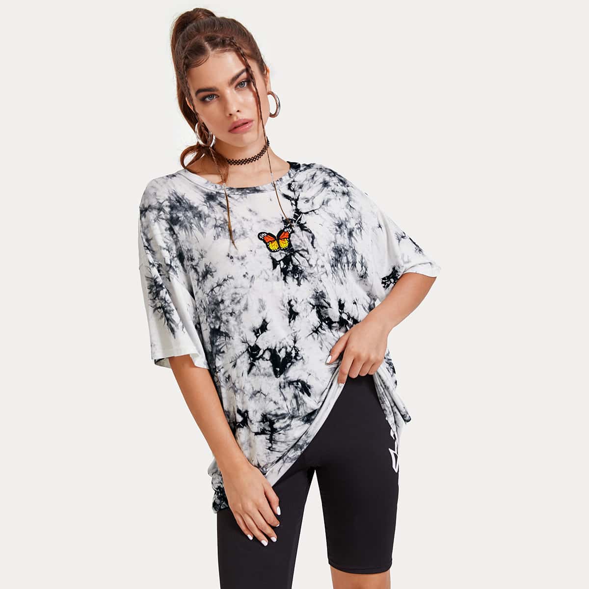 

Butterfly Graphic Tie Dye Oversized Tee, Multicolor