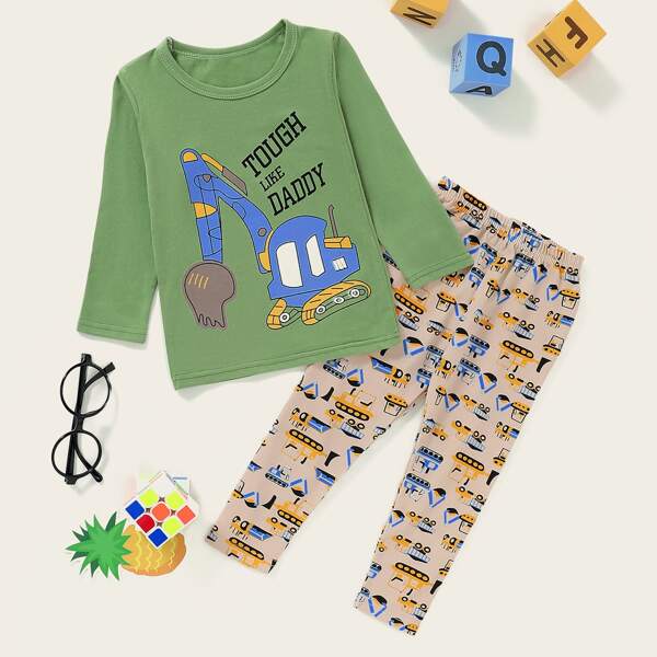

Toddler Boys Slogan & Cartoon Graphic PJ Set, Multicolor