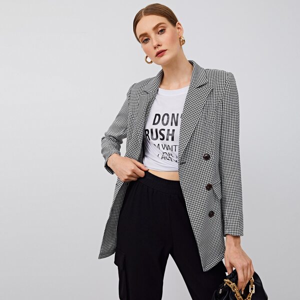 

Flap Detail Houndstooth Blazer, Black and white