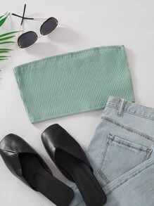 Solid Ribbed Crop Tube Top