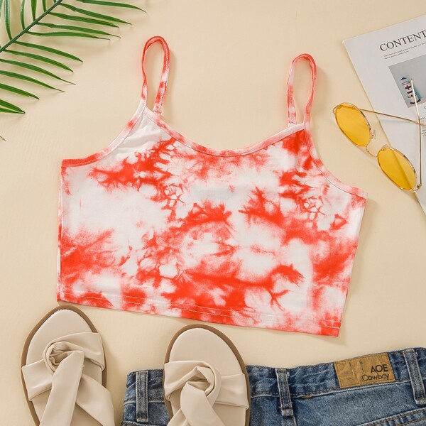 

Tie Dye Crop Cami Top, Red and white
