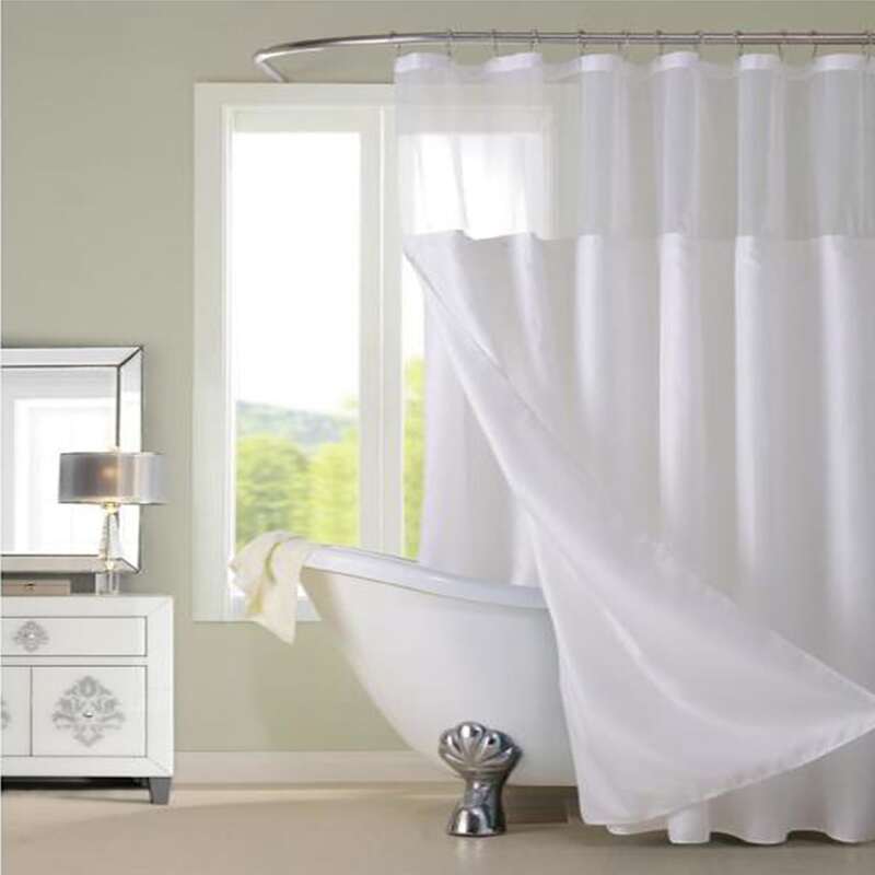 

1pc Plain Shower Curtain With 12hooks, White