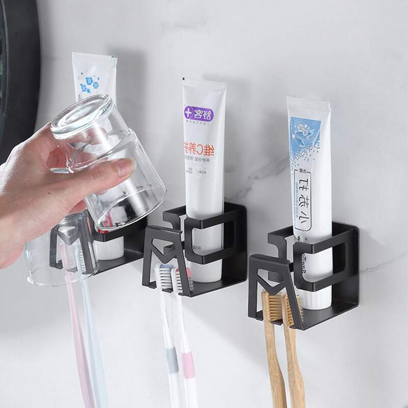 

1pc Wall Mounted Toothbrush Holder, Black