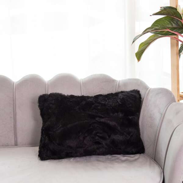 

1pc Plush Cushion Cover Without Filler, Black