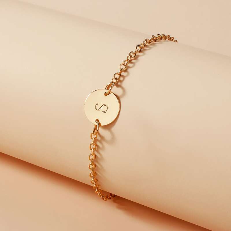 

Letter Coin Decor Bracelet, Gold