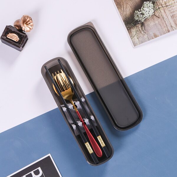 

3pcs Portable Cutlery Set & 1pc Storage Box, Multicolor