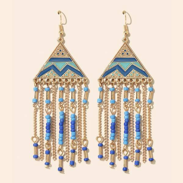 

Beaded Tassel Drop Earrings, Blue