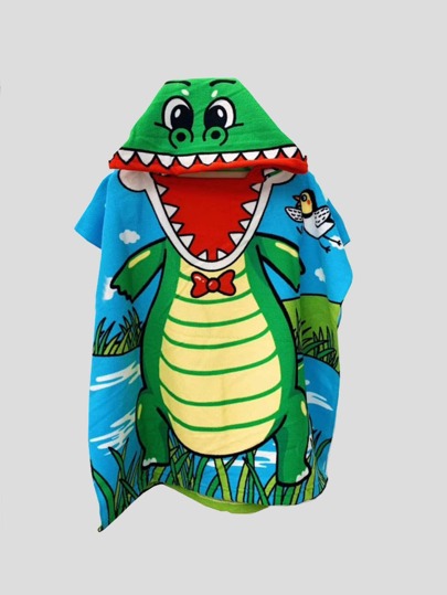 منشفة حمام بتصميم ديناصور كرتوني للأطفال، منشفة ماصة للأطفال بغطاء للرأس إبداعية للاستحمام