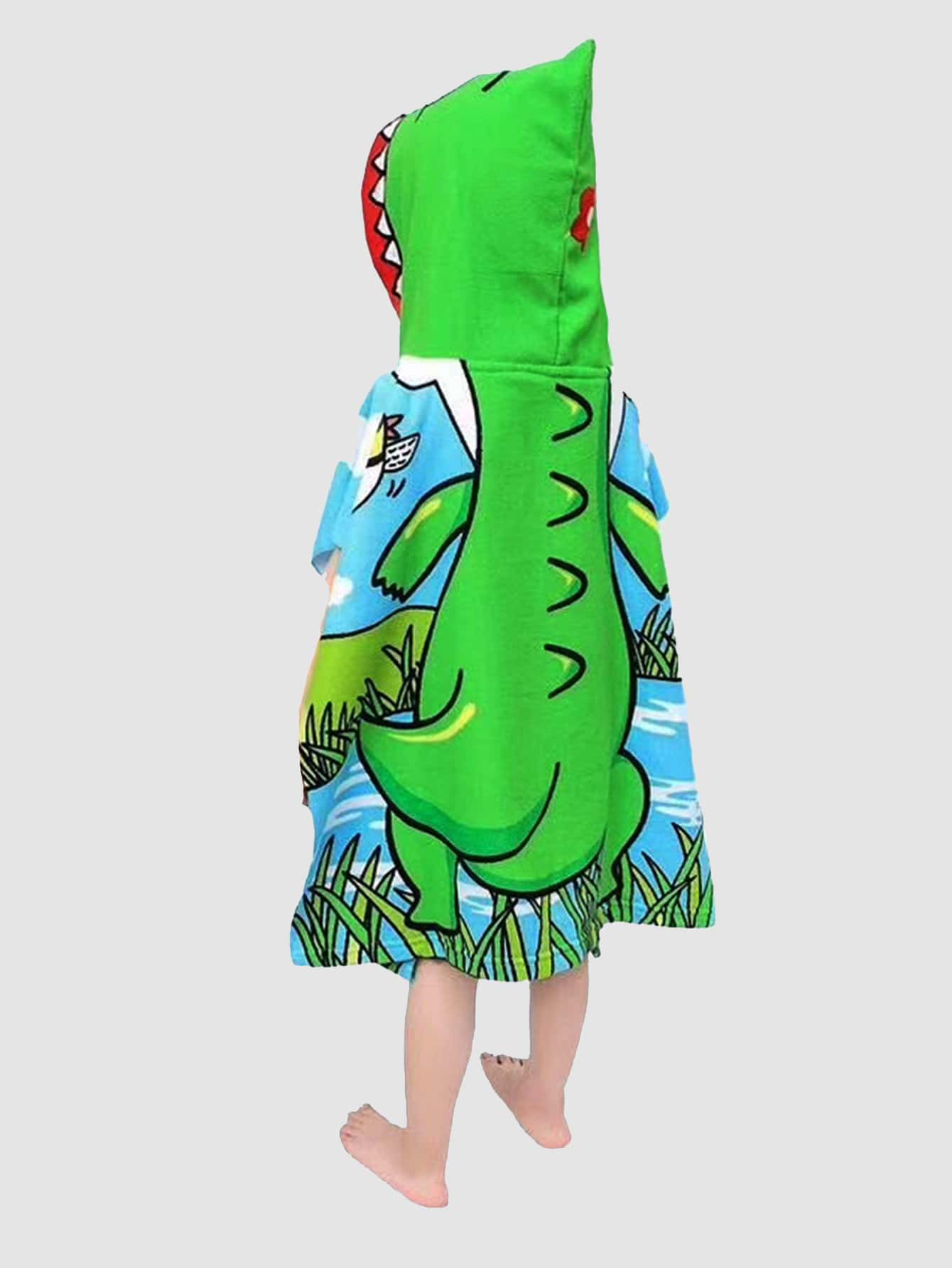 Kids Cartoon Dinosaur Design Bath Towel, Creative Hooded Kids Absorbent Towel For Shower