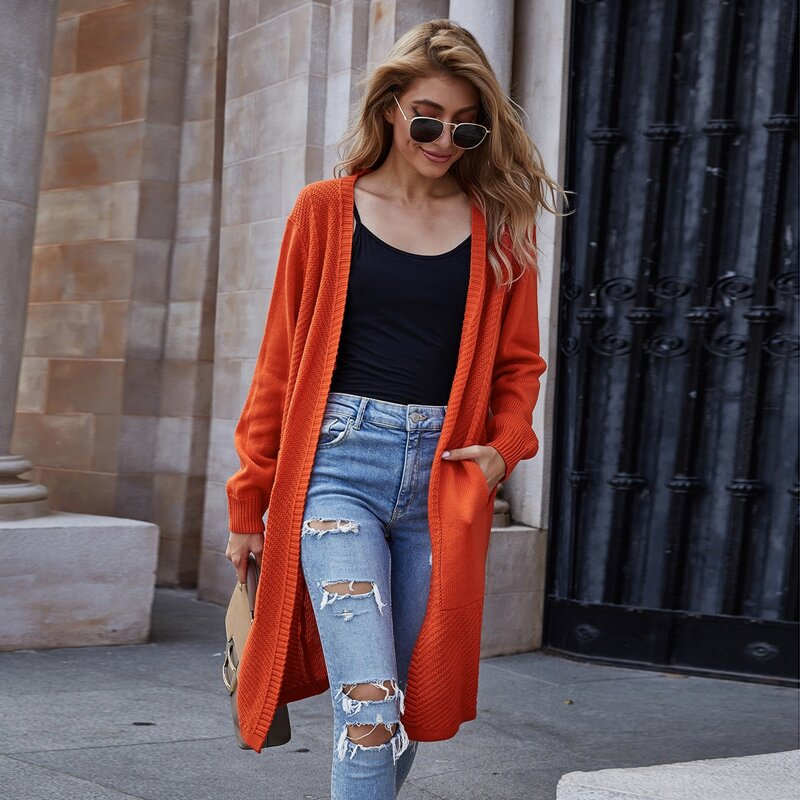 

Drop Shoulder Slant Pocket Cardigan, Burnt orange