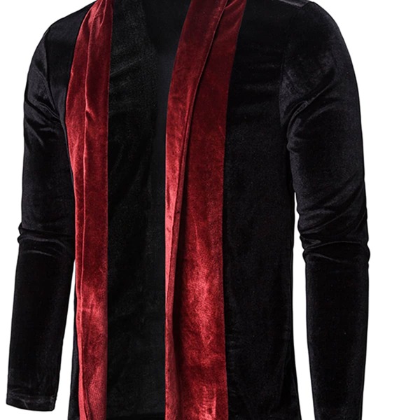 

Men Shawl Neck Velvet Two Tone Jacket, Black
