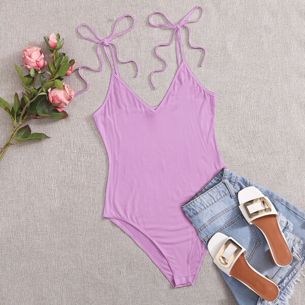 

Plus Knot Strap Slip Bodysuit, Lilac purple