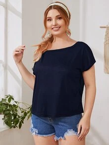 SHEIN Top de espalda con tira de manga murciélago - Azul Marino - Ver 3